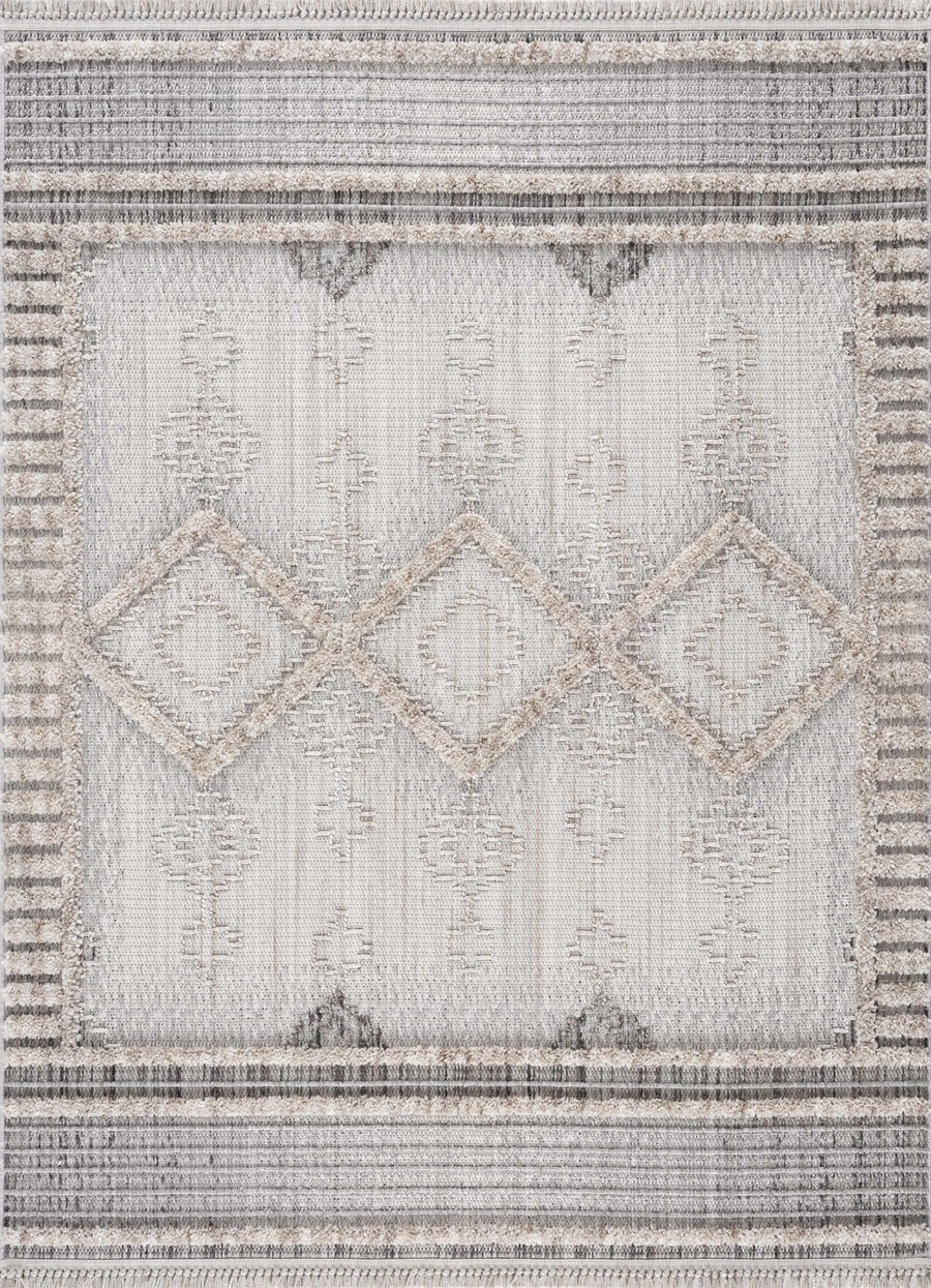 Ivory, Brown and charcoal Flatwoven Knit design Geometrical Carved Texture Area Rug - The Rug Decor