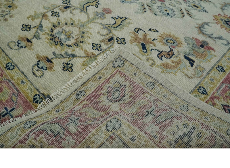 Ivory, Brown, Olive and Charcoal Traditional Heriz Medallion Custom Made Wool Area Rug - The Rug Decor