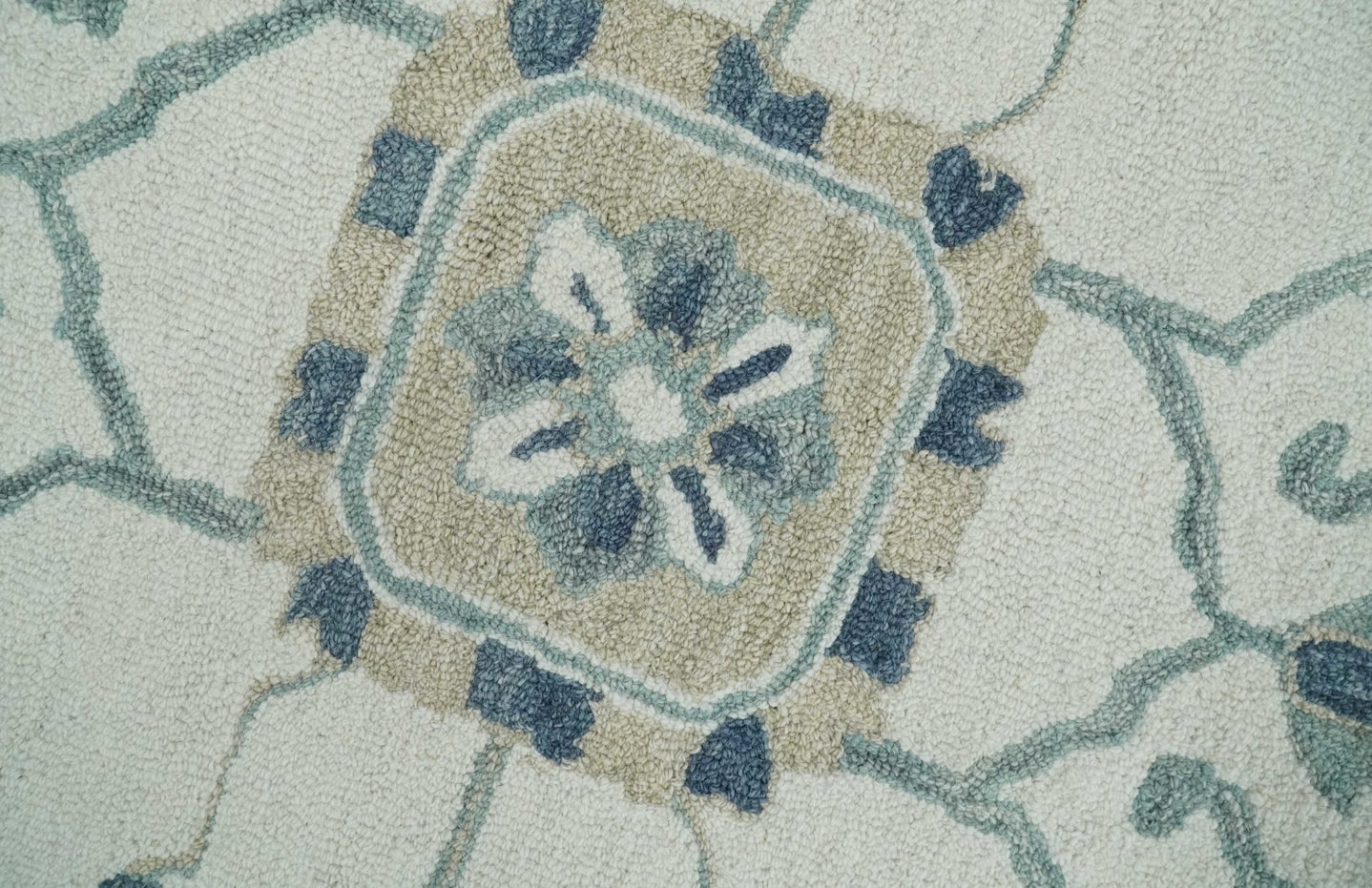 Ivory, Camel and Blue 3x5, 5x8, 6x9 and 8x10 Hand Tufted Medallion Wool Area Rug - The Rug Decor