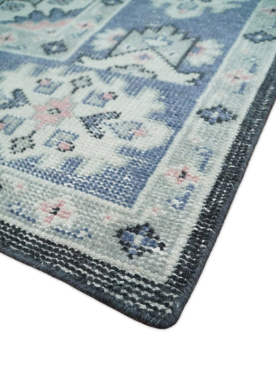 Ivory, Charcoal, Silver and Blue Traditional Hand knotted 8x10.5 wool Area Rug - The Rug Decor