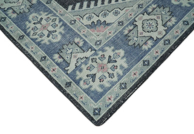 Ivory, Charcoal, Silver and Blue Traditional Hand knotted 8x10.5 wool Area Rug - The Rug Decor