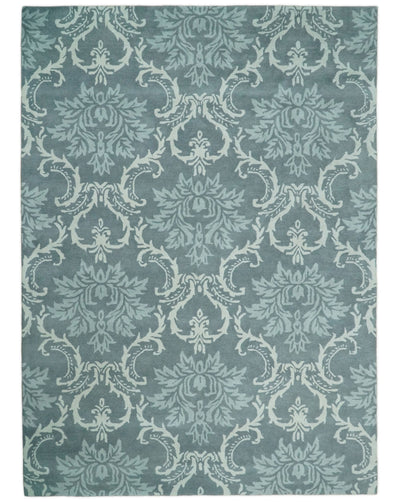 Ivory, Gray and Blue 5x8 and 8x11 Traditional Hand Tufted Ikat Design Wool Area Rug - The Rug Decor