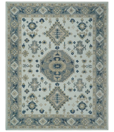 Ivory, Gray, Beige and Blue Traditional Medallion Multi Size Hand Tufted wool Area Rug - The Rug Decor