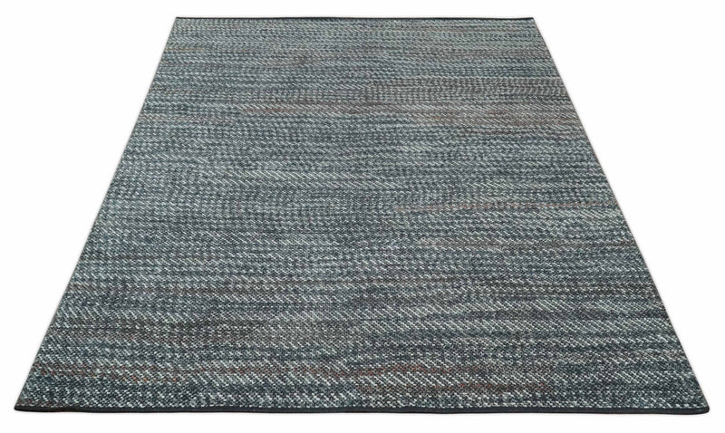 Ivory, Gray, Charcoal and Brown Antique Stripes Design Hand knotted 8x10 wool Area Rug - The Rug Decor