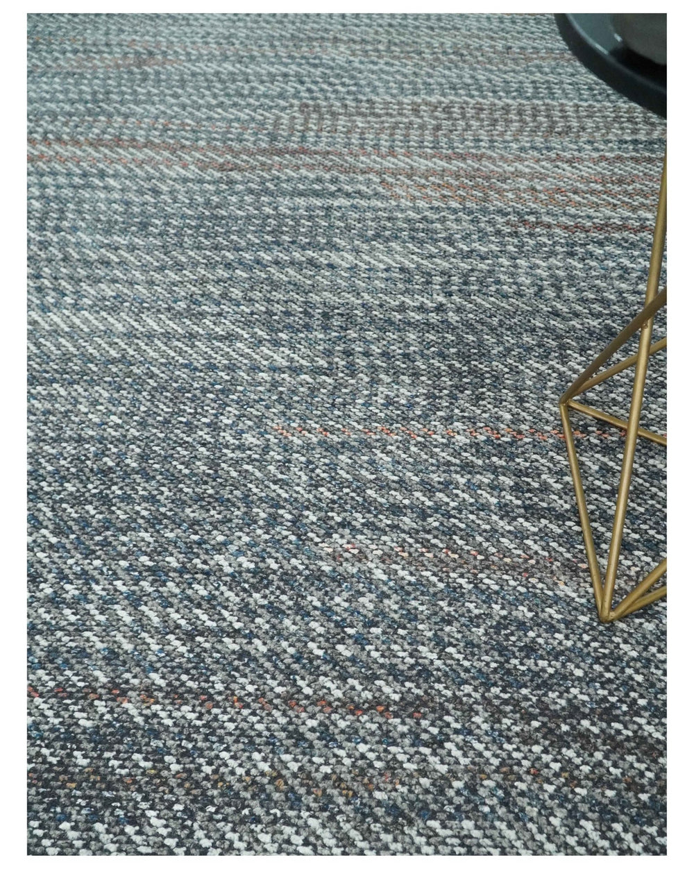 Ivory, Gray, Charcoal and Brown Antique Stripes Design Hand knotted 8x10 wool Area Rug - The Rug Decor