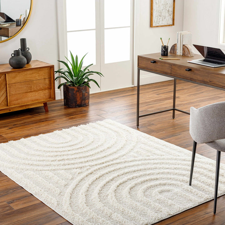 Ivory Modern Geometrical High Low Texture Plush Pile Moroccan Style area Rug - The Rug Decor