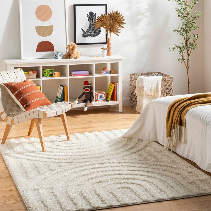 Ivory Modern Geometrical High Low Texture Plush Pile Moroccan Style area Rug - The Rug Decor