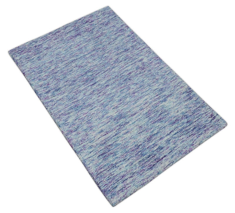 Ivory, Purple and Blue Abstract Solid Hand Tufted 2x3, 3x5, 5x8, 6x9, 8x10 and 9x12 Natural Wool Area Rug | UL56 - The Rug Decor