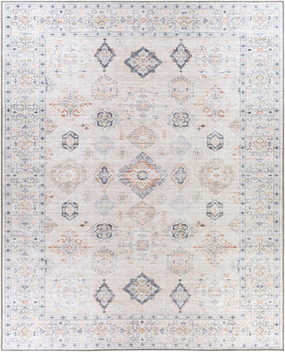Ivory, Rust and Blue Machine Woven Traditional Design Machine Washable Rug - The Rug Decor