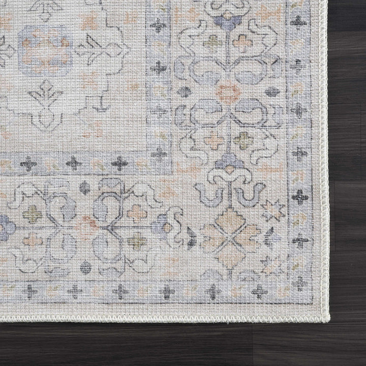 Ivory, Rust and Blue Machine Woven Traditional Design Machine Washable Rug - The Rug Decor