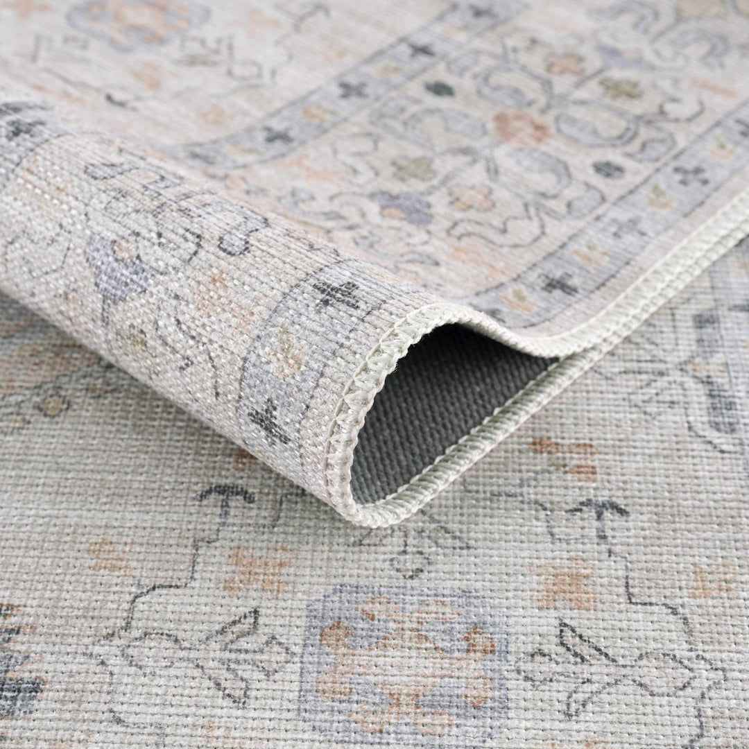 Ivory, Rust and Blue Machine Woven Traditional Design Machine Washable Rug - The Rug Decor