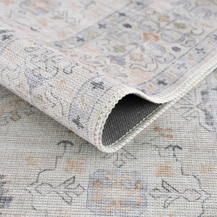Ivory, Rust and Blue Machine Woven Traditional Design Machine Washable Rug - The Rug Decor
