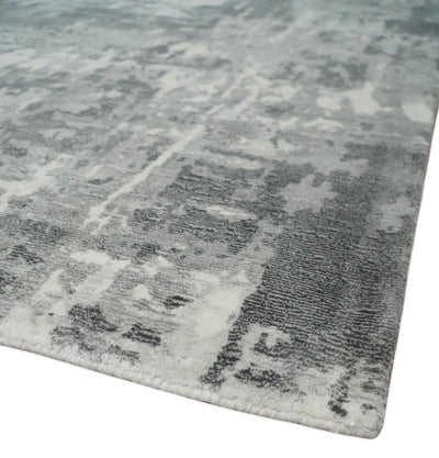Ivory, Silver and Charcoal Modern Abstract Multi Size Hand Loomed Blended wool and Art silk Area Rug - The Rug Decor
