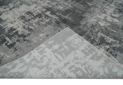 Ivory, Silver and Charcoal Modern Abstract Multi Size Hand Loomed Blended wool and Art silk Area Rug - The Rug Decor