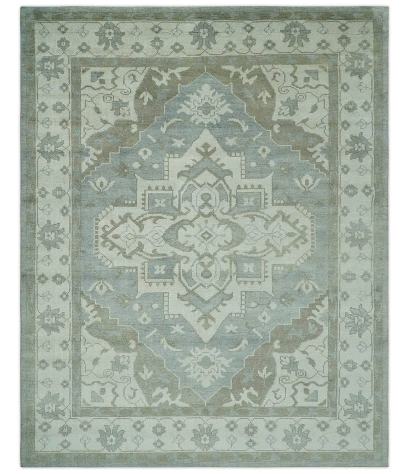 Ivory, Silver and Olive Traditional Heriz Medallion Hand Knotted Multi Size wool Area Rug - The Rug Decor