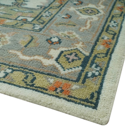 Ivory, Silver, Peach and Olive Traditional Heriz Hand Knotted Multi Size wool Area Rug - The Rug Decor