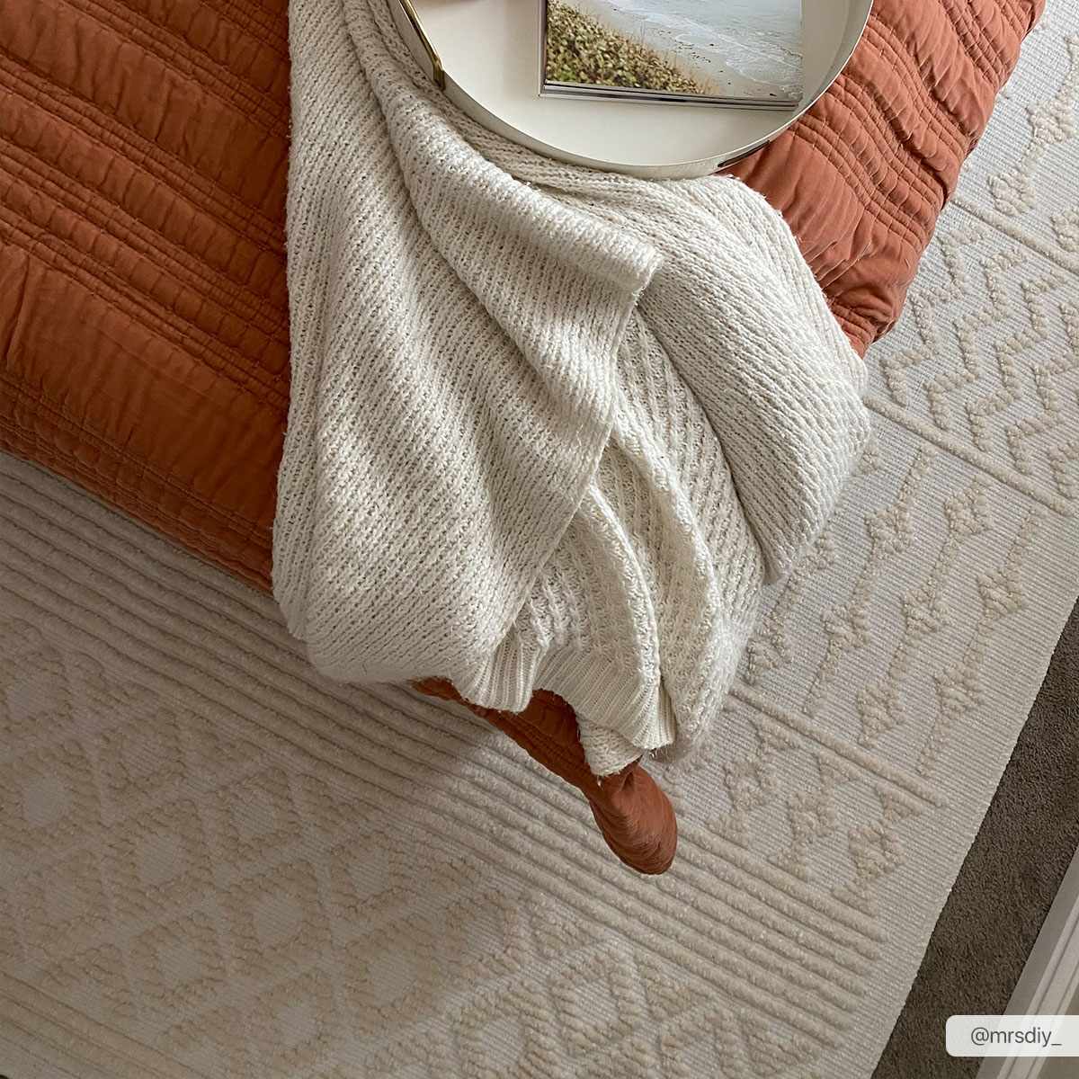 Ivory Texture Tribal Trellis Washable High Low Pile Area Rug - The Rug Decor