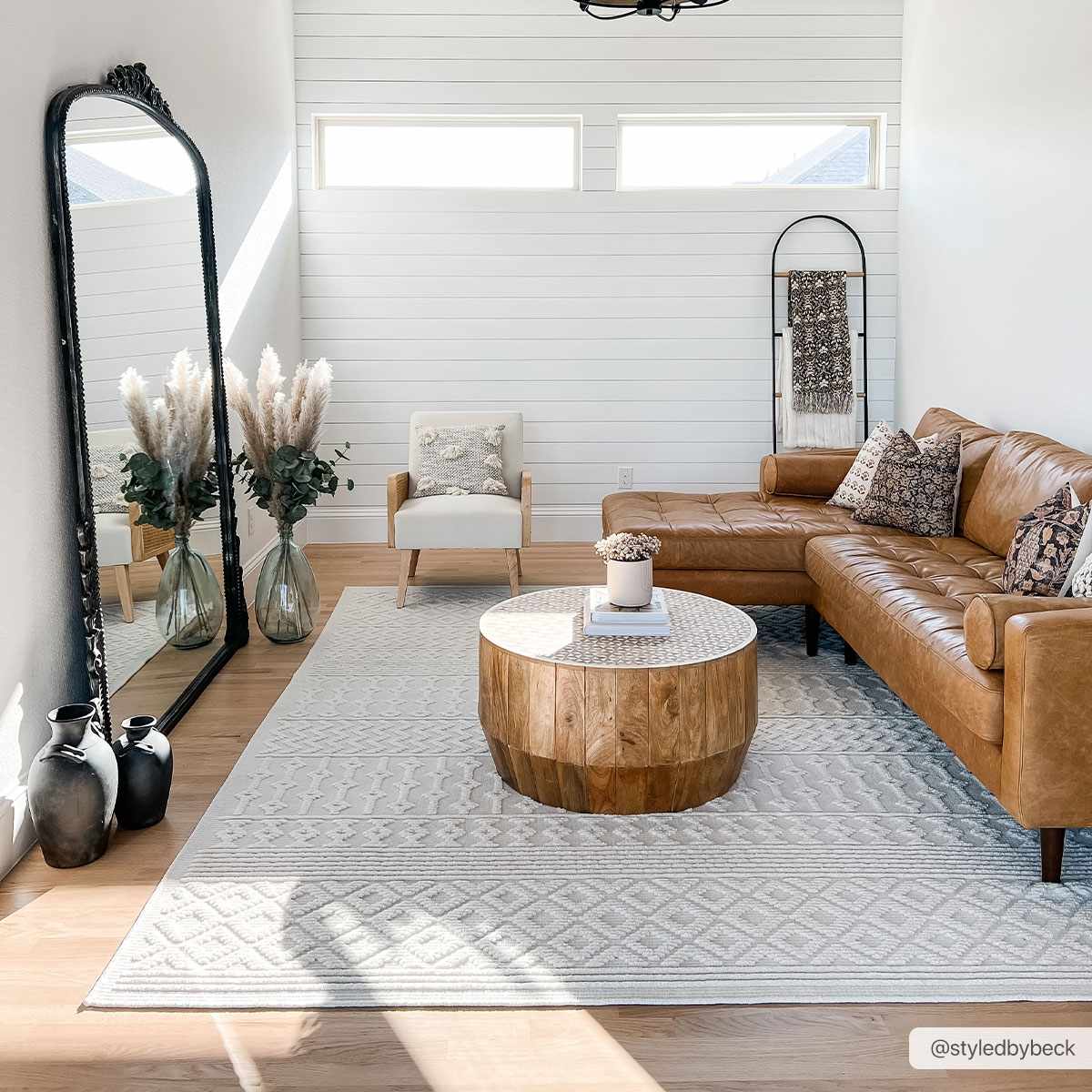 Ivory Texture Tribal Trellis Washable High Low Pile Area Rug - The Rug Decor