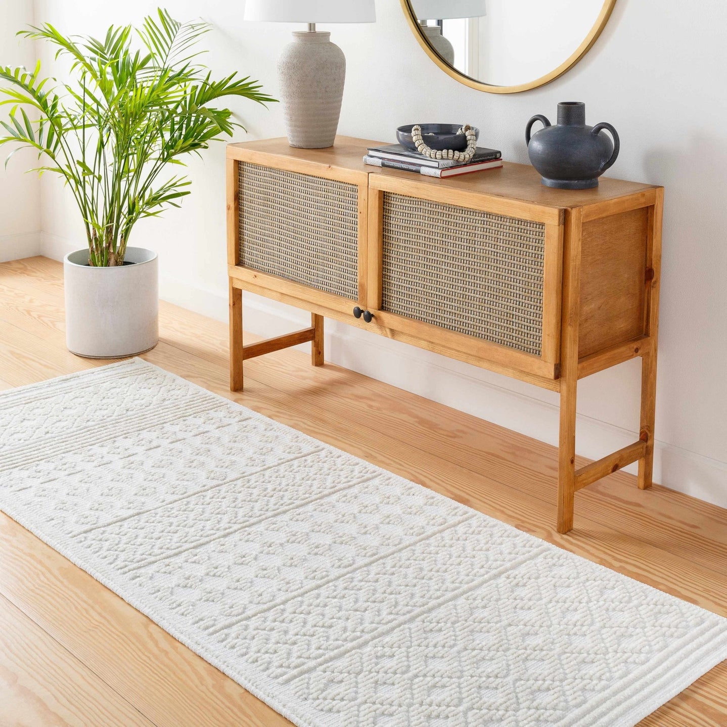 Ivory Texture Tribal Trellis Washable High Low Pile Area Rug - The Rug Decor