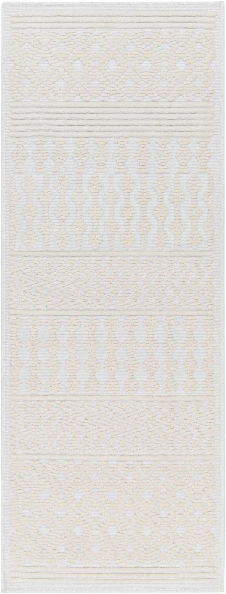 Ivory Texture Tribal Trellis Washable High Low Pile Area Rug - The Rug Decor
