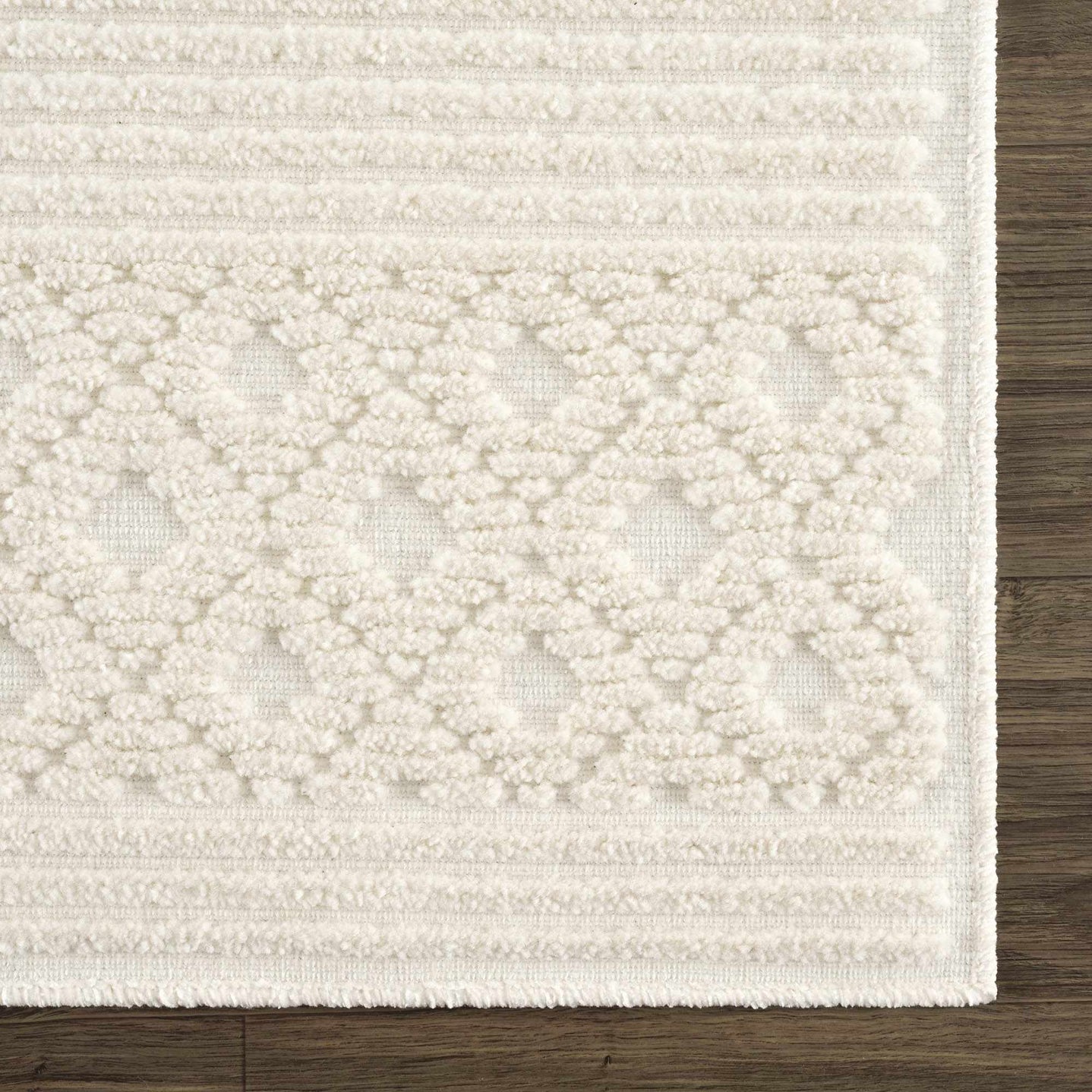 Ivory Texture Tribal Trellis Washable High Low Pile Area Rug - The Rug Decor