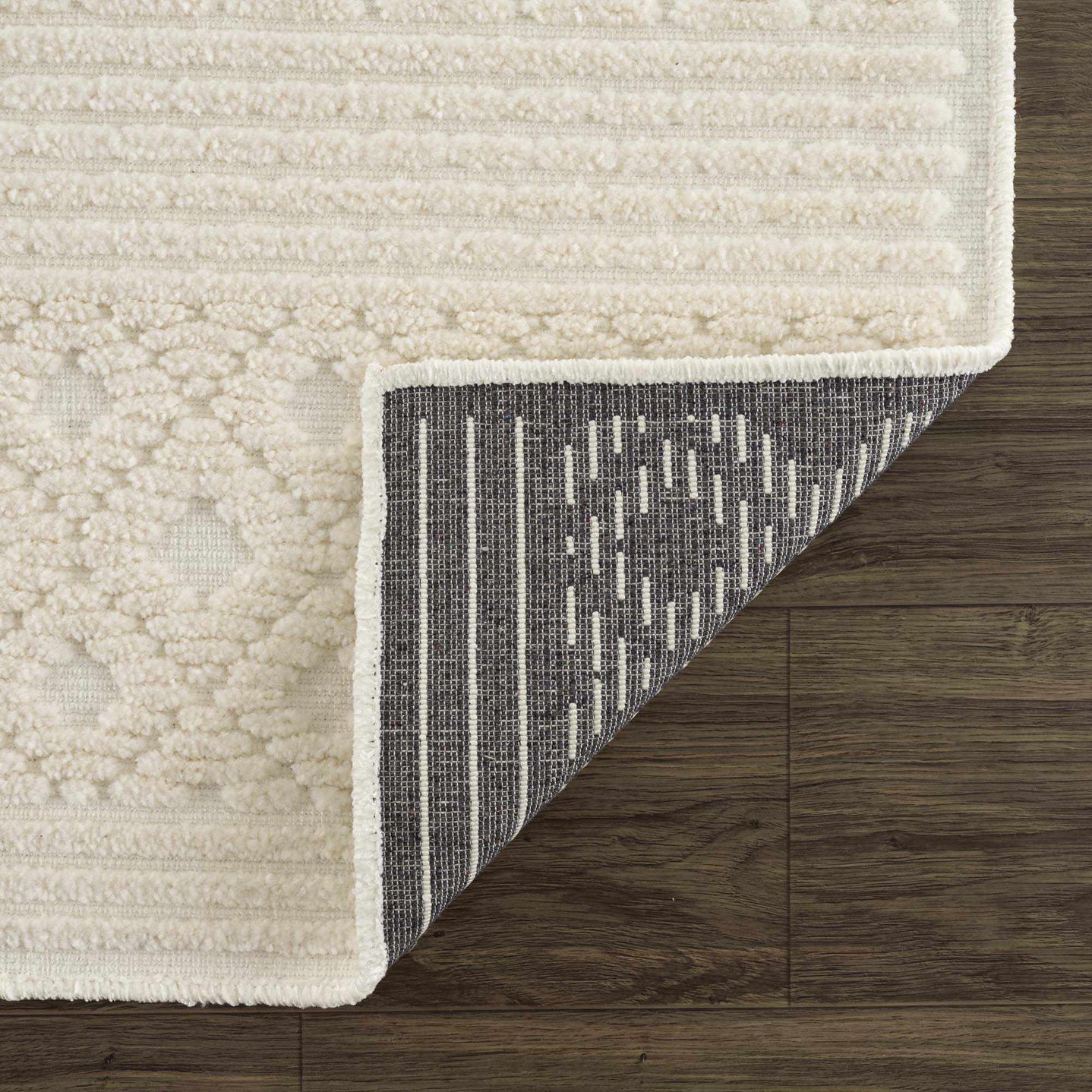 Ivory Texture Tribal Trellis Washable High Low Pile Area Rug - The Rug Decor