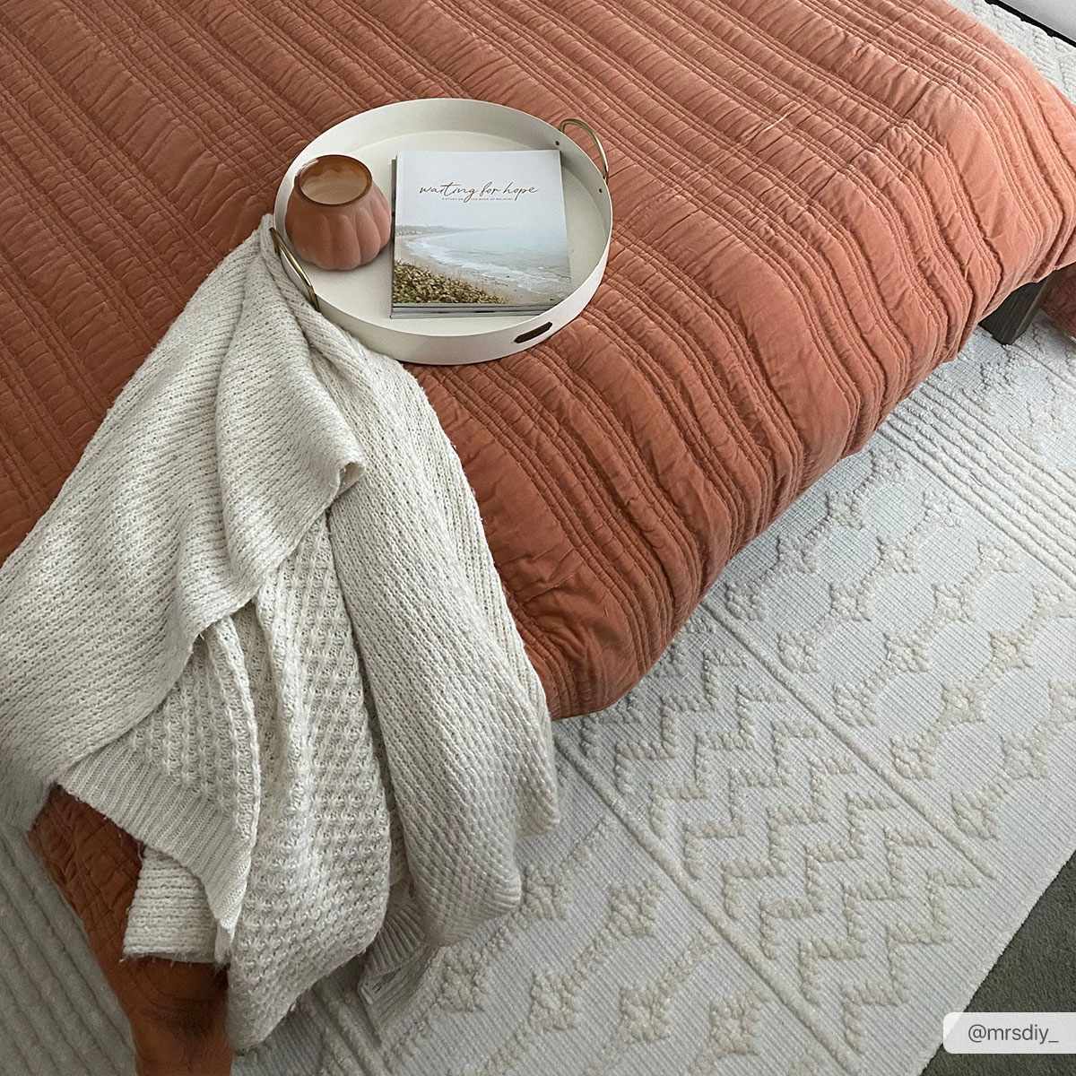 Ivory Texture Tribal Trellis Washable High Low Pile Area Rug - The Rug Decor