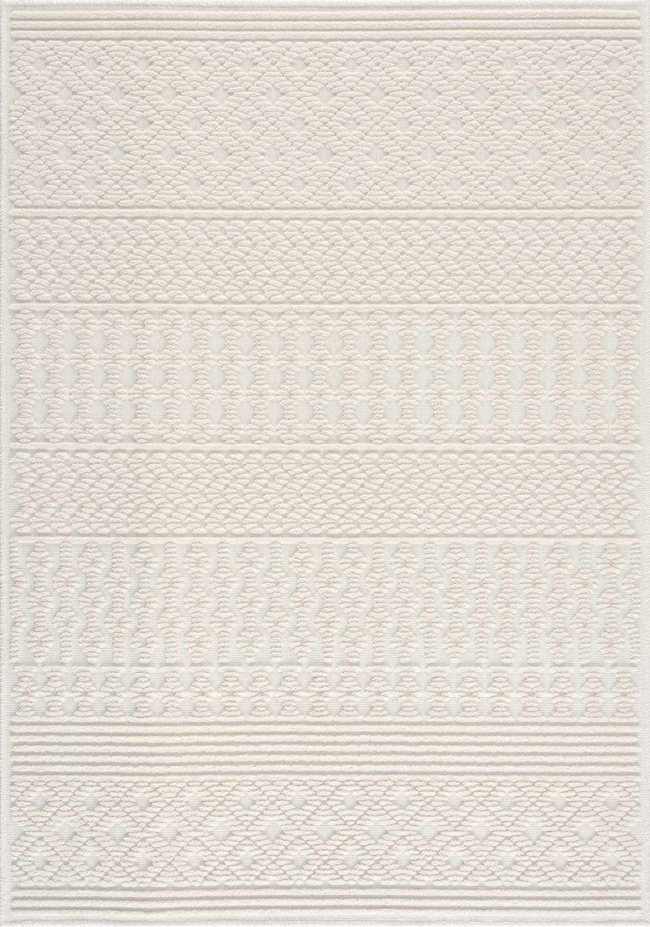 Ivory Texture Tribal Trellis Washable High Low Pile Area Rug - The Rug Decor