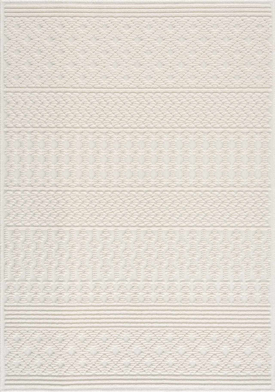 Ivory Texture Tribal Trellis Washable High Low Pile Area Rug - The Rug Decor