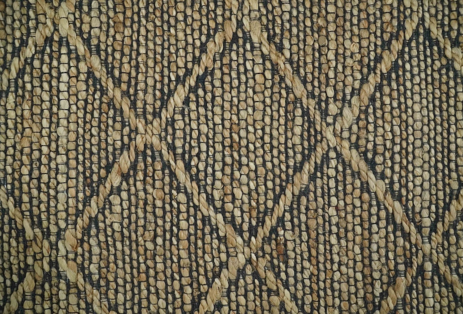 Jute and Wool Rug, Brown and Black Hand Woven Geometric Wool Area Rug