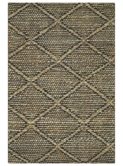 Jute and Wool Rug, Brown and Black Hand Woven Geometric 2x3, 3x5, 5x8, 6x9, 8x10 and 9x12 Natural Wool Area Rug | UL77 - The Rug Decor