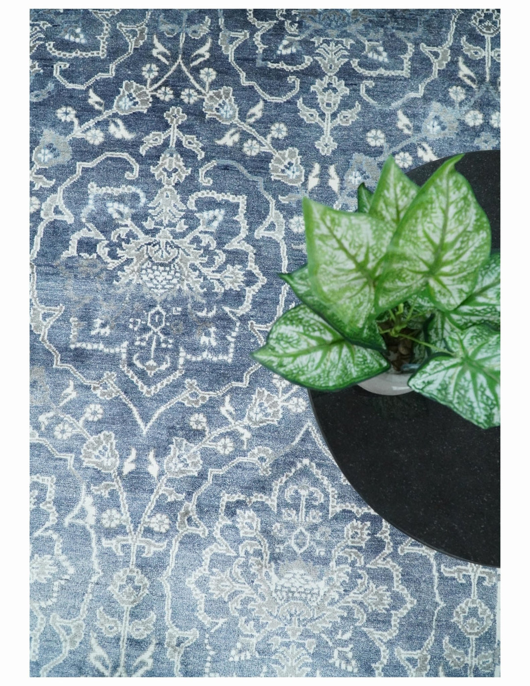 Large 8x10 Fine Hand Knotted Blue and Ivory Traditional Vintage Persian Style Antique Bamboo Silk Rug | TRDCP513810 - The Rug Decor