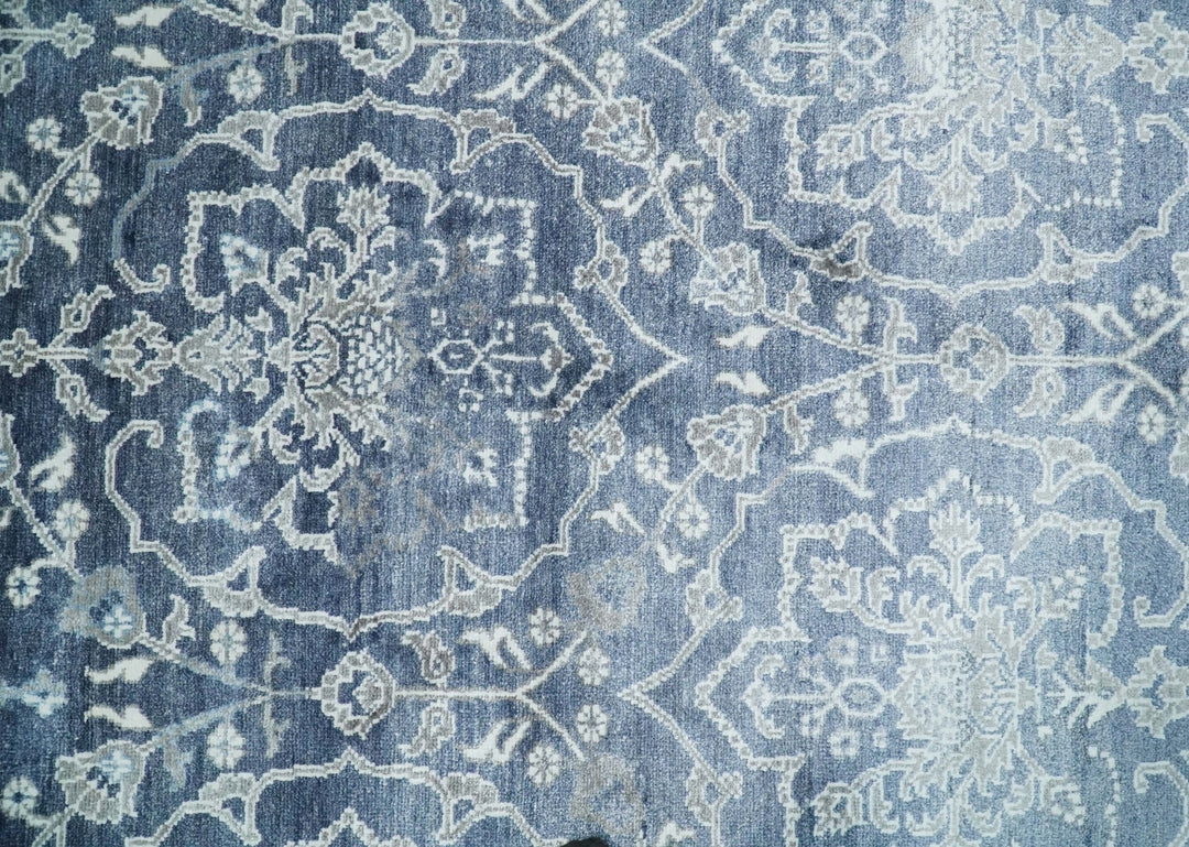Large 8x10 Fine Hand Knotted Blue and Ivory Traditional Vintage Persian Style Antique Bamboo Silk Rug | TRDCP513810 - The Rug Decor