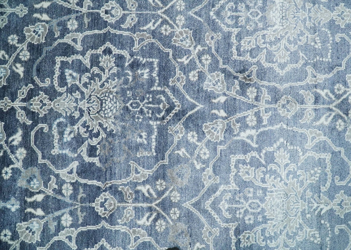 Large 8x10 Fine Hand Knotted Blue and Ivory Traditional Vintage Persian Style Antique Bamboo Silk Rug | TRDCP513810 - The Rug Decor