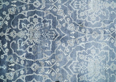 Large 8x10 Fine Hand Knotted Blue and Ivory Traditional Vintage Persian Style Antique Bamboo Silk Rug | TRDCP513810 - The Rug Decor