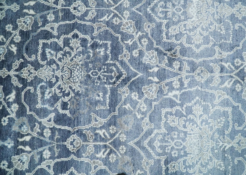 Large 8x10 Fine Hand Knotted Blue and Ivory Traditional Vintage Persian Style Antique Bamboo Silk Rug | TRDCP513810 - The Rug Decor