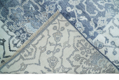 Large 8x10 Fine Hand Knotted Blue and Ivory Traditional Vintage Persian Style Antique Bamboo Silk Rug | TRDCP513810 - The Rug Decor