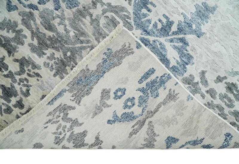 Large 8x10 Fine Hand Knotted Blue, Beige and Gray Traditional Persian style Bamboo Silk Rug | TRDCP541810 - The Rug Decor