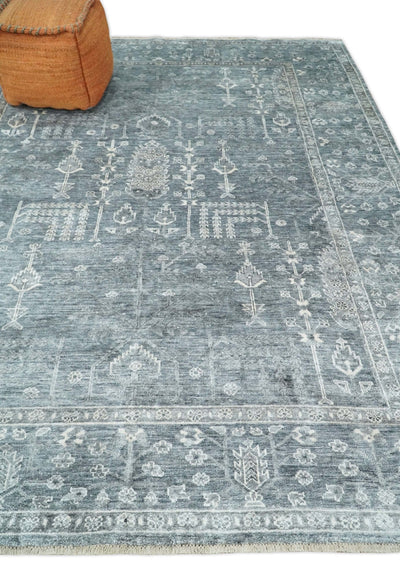 Large 8x10 Fine Hand Knotted Gray and Silver Traditional Vintage Persian Style Antique Bamboo Silk Rug | TRDCP517810 - The Rug Decor