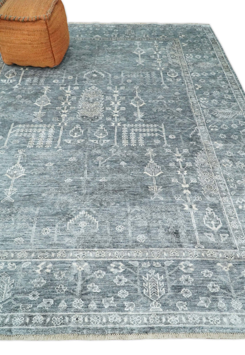 Large 8x10 Fine Hand Knotted Gray and Silver Traditional Vintage Persian Style Antique Bamboo Silk Rug | TRDCP517810 - The Rug Decor