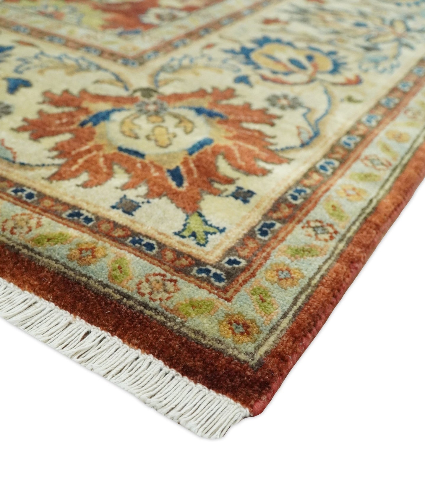 Large 8x10 Fine Hand Knotted Rust and Ivory Traditional Vintage Persian Style Mahal Antique Wool Rug | TRDCP468810 - The Rug Decor