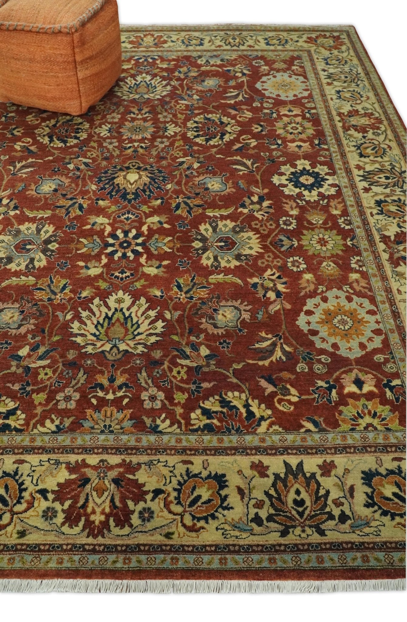 Large 8x10 Fine Hand Knotted Rust and Ivory Traditional Vintage Persian Style Mahal Antique Wool Rug | TRDCP468810 - The Rug Decor