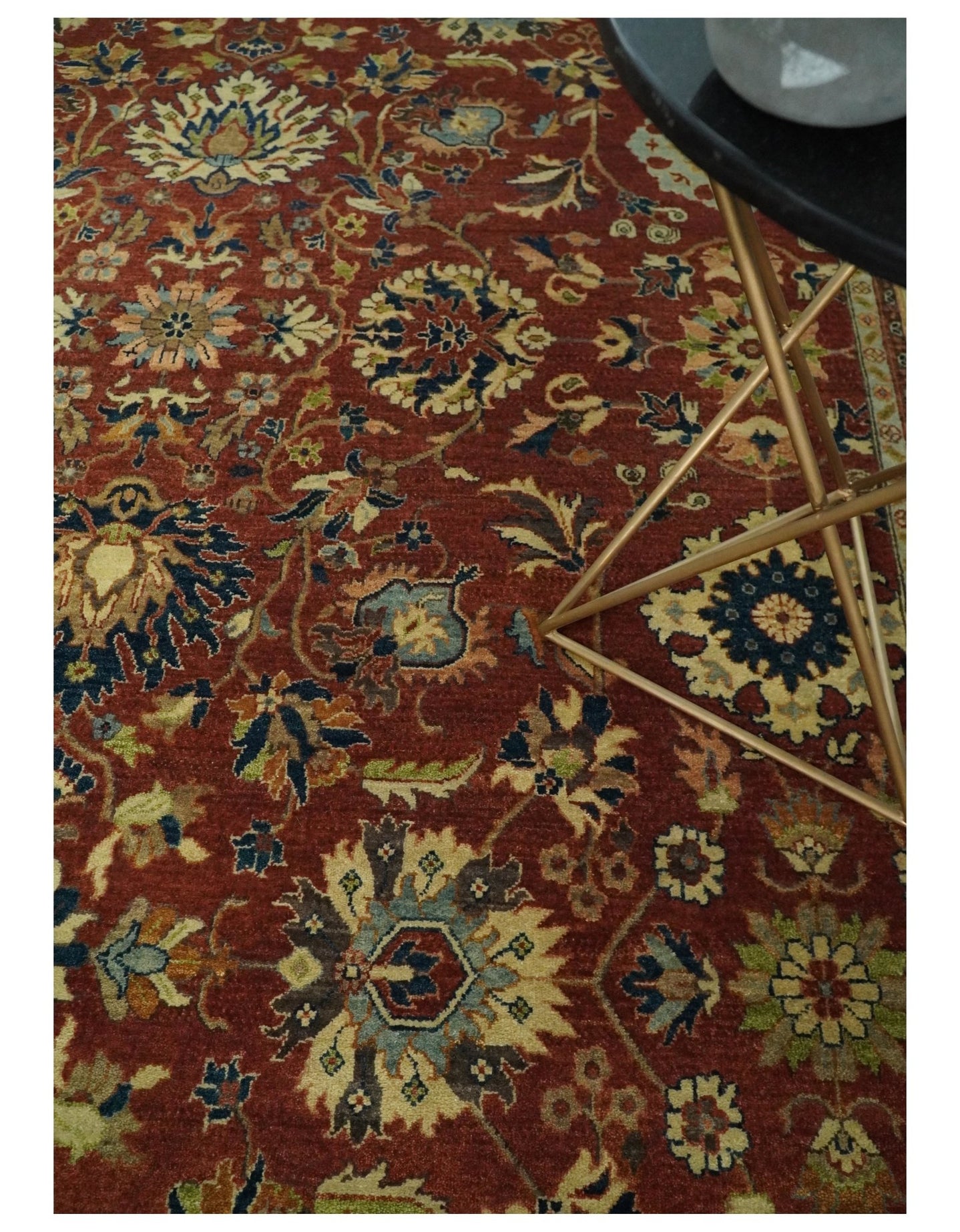 Large 8x10 Fine Hand Knotted Rust and Ivory Traditional Vintage Persian Style Mahal Antique Wool Rug | TRDCP468810 - The Rug Decor