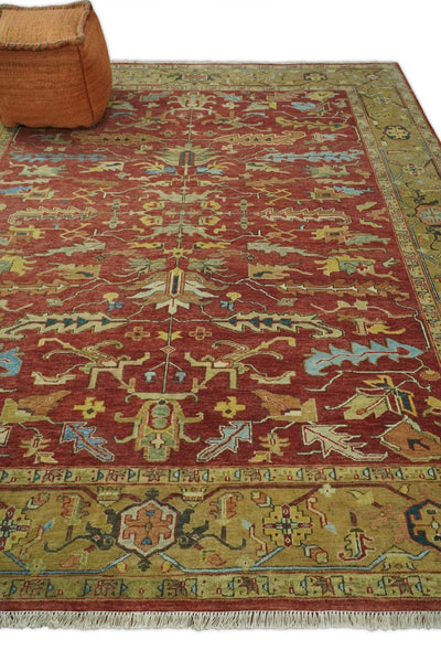 Large 8x10 Fine Hand Knotted Rust and Ivory Traditional Vintage Persian Style Mahal Antique Wool Rug | TRDCP490810 - The Rug Decor