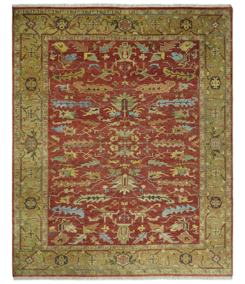 Large 8x10 Fine Hand Knotted Rust and Ivory Traditional Vintage Persian Style Mahal Antique Wool Rug | TRDCP490810 - The Rug Decor