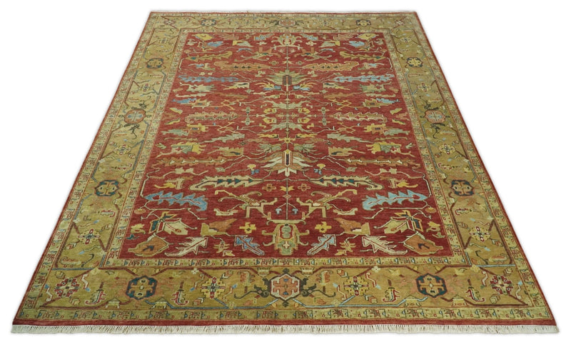 Large 8x10 Fine Hand Knotted Rust and Ivory Traditional Vintage Persian Style Mahal Antique Wool Rug | TRDCP490810 - The Rug Decor