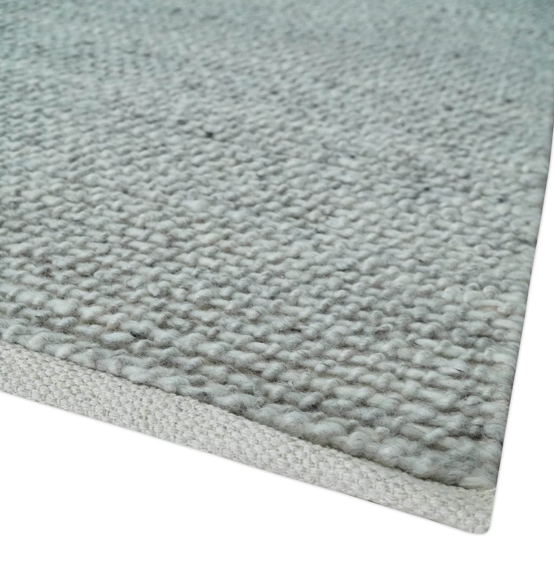 Large 8x13 Modern Contemporary Solid Silver Hand Knotted Wool Area Rug - The Rug Decor