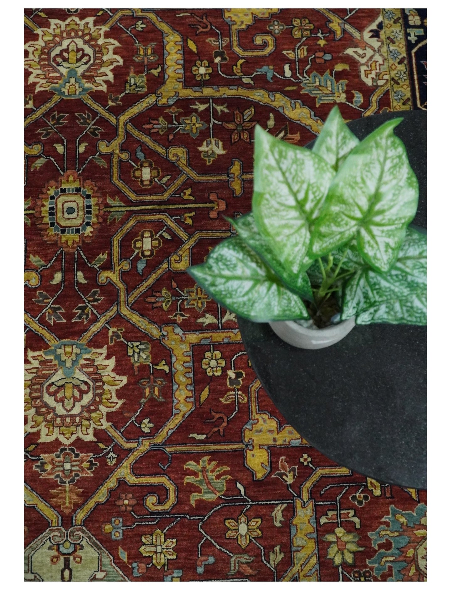 Large 9x12 Fine Hand Knotted Blue and Rust Traditional Vintage Persian Style Mahal Antique Wool Rug | TRDCP443912 - The Rug Decor