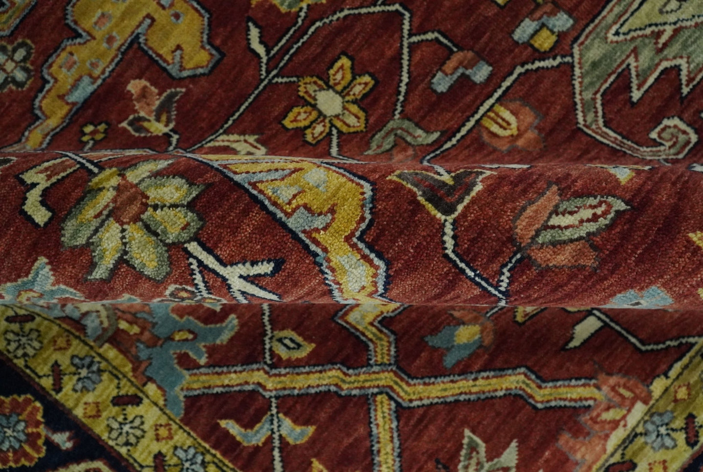 Large 9x12 Fine Hand Knotted Blue and Rust Traditional Vintage Persian Style Mahal Antique Wool Rug | TRDCP443912 - The Rug Decor