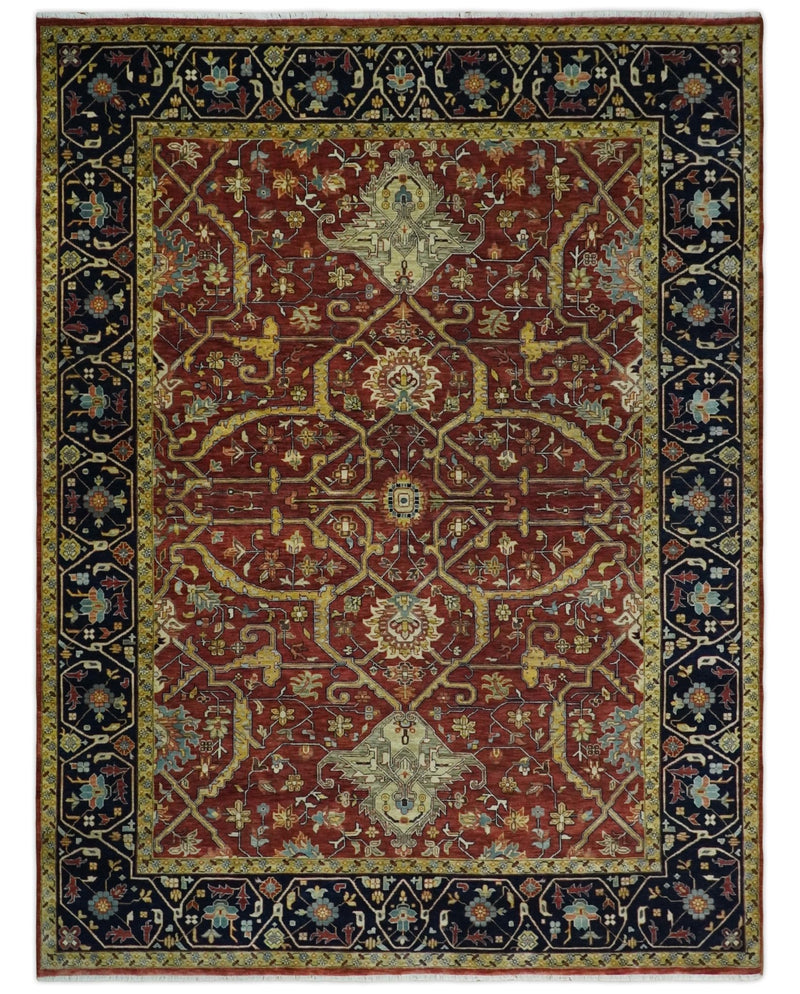 Large 9x12 Fine Hand Knotted Blue and Rust Traditional Vintage Persian Style Mahal Antique Wool Rug | TRDCP443912 - The Rug Decor